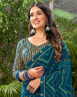 Vishal Prints Dark Teal Blue Bandhani Print Georgette Saree With Fancy Border
