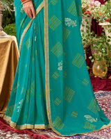 Vishal Prints Teal Blue Bandhani Print Georgette Saree With Fancy Border