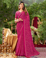 Vishal Prints Rani Bandhani Print Georgette Saree With Fancy Border