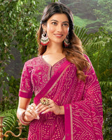 Vishal Prints Rani Bandhani Print Georgette Saree With Fancy Border