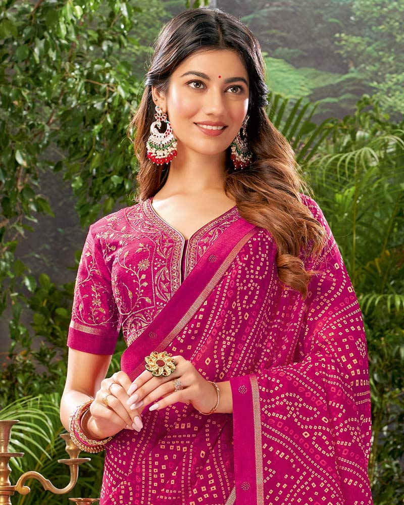 Vishal Prints Rani Bandhani Print Georgette Saree With Fancy Border