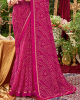 Vishal Prints Rani Bandhani Print Georgette Saree With Fancy Border