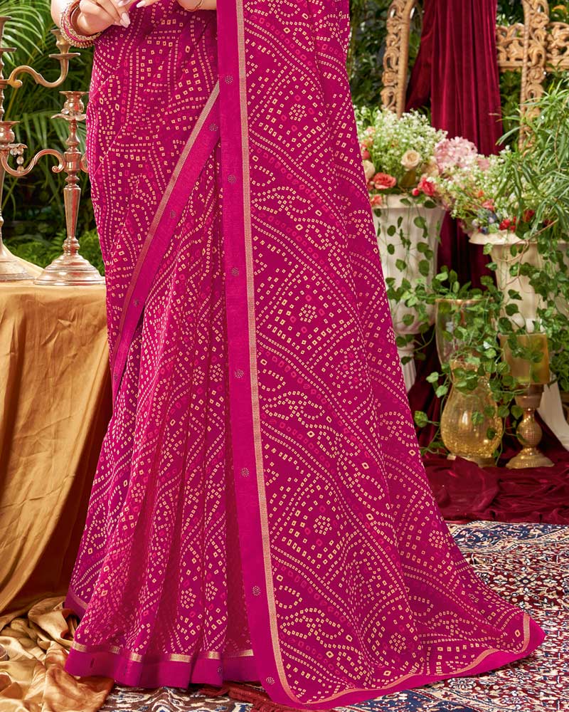 Vishal Prints Rani Bandhani Print Georgette Saree With Fancy Border