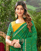 Vishal Prints Jade Green Bandhani Print Georgette Saree With Fancy Border