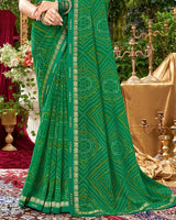 Vishal Prints Jade Green Bandhani Print Georgette Saree With Fancy Border