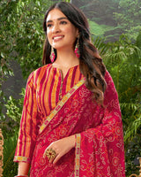 Vishal Prints Cherry Red Bandhani Print Georgette Saree With Fancy Border