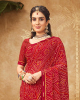 Vishal Prints Dark Red Printed Georgette Bandhani Print Saree With Fancy Border