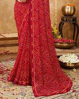 Vishal Prints Dark Red Printed Georgette Bandhani Print Saree With Fancy Border