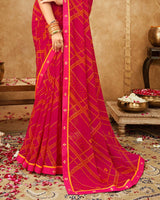 Vishal Prints Monza Pink Printed Georgette Bandhani Print Saree With Fancy Border