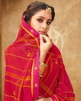 Vishal Prints Monza Pink Printed Georgette Bandhani Print Saree With Fancy Border