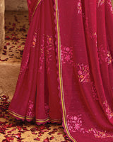 Vishal Prints Purple Red Designer Fancy Chiffon Saree With Embroidery-Diamond Work And Cut Work Border