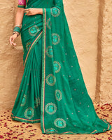 Vishal Prints Tropical Green Designer Fancy Chiffon Saree With Embroidery-Diamond Work And Border
