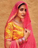 Vishal Prints French Rose Pink Designer Fancy Chiffon Saree With Embroidery-Diamond Work And Border