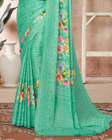 Vishal Prints Turquoise Digital Print Criva Crepe Saree