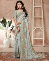 Vishal Prints Pastel Grey Digital Print Criva Crepe Saree