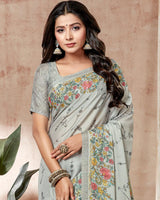 Vishal Prints Pastel Grey Digital Print Criva Crepe Saree