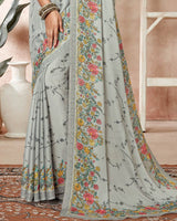 Vishal Prints Pastel Grey Digital Print Criva Crepe Saree