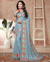 Vishal Prints Light Grey Digital Print Criva Crepe Saree