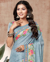 Vishal Prints Light Grey Digital Print Criva Crepe Saree