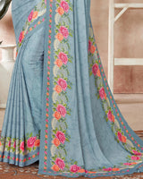 Vishal Prints Light Grey Digital Print Criva Crepe Saree
