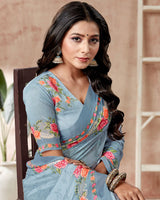 Vishal Prints Light Grey Digital Print Criva Crepe Saree