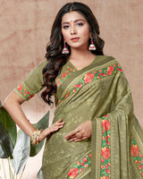 Vishal Prints Light Mehandi Digital Print Criva Crepe Saree