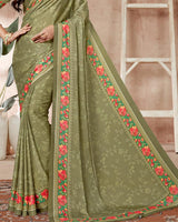 Vishal Prints Light Mehandi Digital Print Criva Crepe Saree