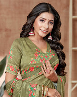 Vishal Prints Light Mehandi Digital Print Criva Crepe Saree