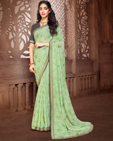 Vishal Prints Dark Salmon Brasso Saree With Foil Print And Zari Border