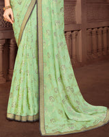 Vishal Prints Dark Salmon Brasso Saree With Foil Print And Zari Border