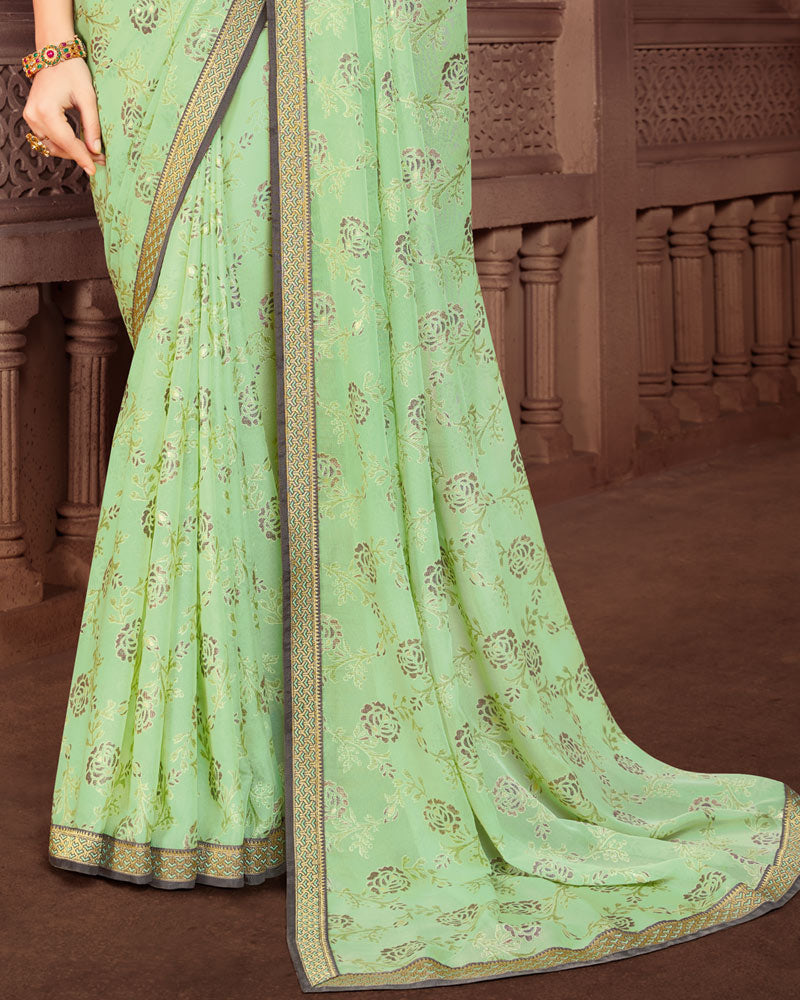 Vishal Prints Dark Salmon Brasso Saree With Foil Print And Zari Border