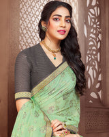 Vishal Prints Dark Salmon Brasso Saree With Foil Print And Zari Border