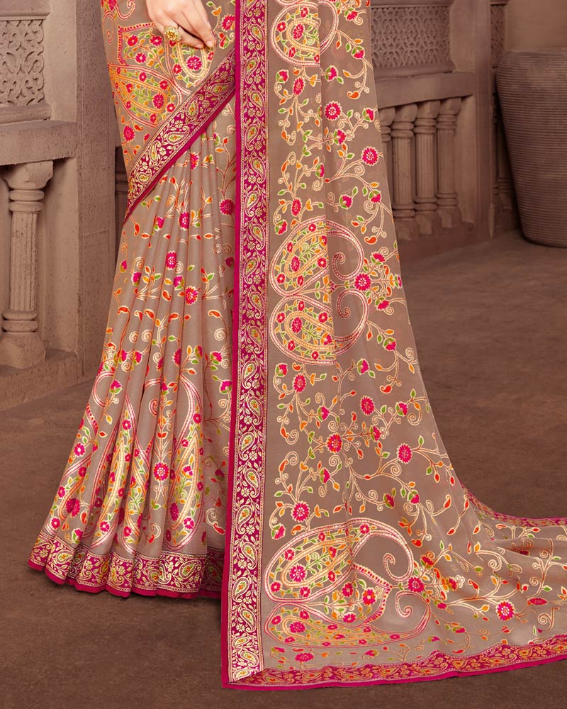 Vishal Prints Yellow Brasso Saree With Foil Print And Zari Border