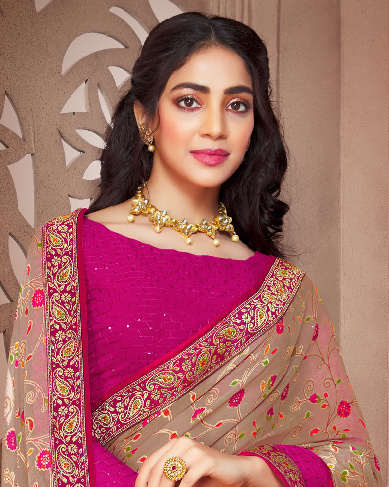 Vishal Prints Yellow Brasso Saree With Foil Print And Zari Border