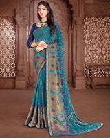 Vishal Prints Brown Brasso Saree With Foil Print And Zari Border