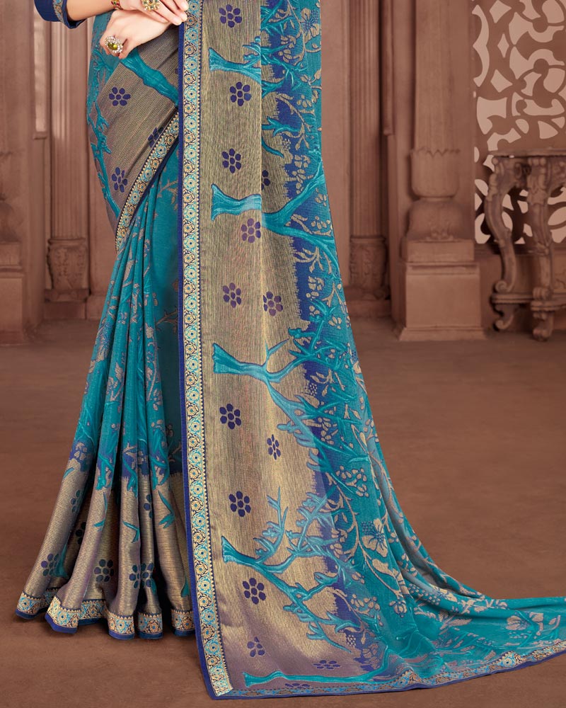Vishal Prints Brown Brasso Saree With Foil Print And Zari Border