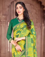 Vishal Prints Dark Aqua Brasso Saree With Foil Print And Zari Border