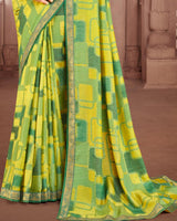 Vishal Prints Dark Aqua Brasso Saree With Foil Print And Zari Border