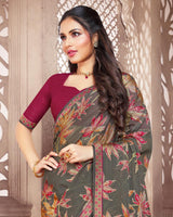 Vishal Prints Lemon Brasso Saree With Foil Print And Zari Border