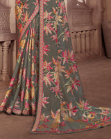Vishal Prints Lemon Brasso Saree With Foil Print And Zari Border