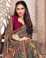 Vishal Prints Lemon Brasso Saree With Foil Print And Zari Border