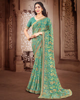 Vishal Prints Grey Brasso Saree With Foil Print And Zari Border