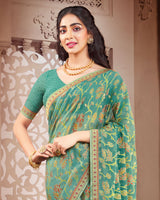 Vishal Prints Grey Brasso Saree With Foil Print And Zari Border