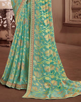 Vishal Prints Grey Brasso Saree With Foil Print And Zari Border