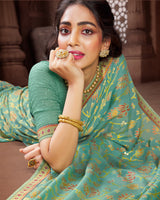 Vishal Prints Grey Brasso Saree With Foil Print And Zari Border