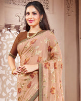 Vishal Prints Light Sea Green Brasso Saree With Foil Print And Zari Border