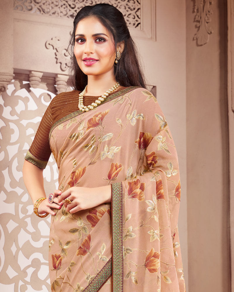 Vishal Prints Light Sea Green Brasso Saree With Foil Print And Zari Border