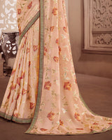 Vishal Prints Light Sea Green Brasso Saree With Foil Print And Zari Border