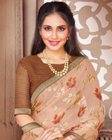 Vishal Prints Light Sea Green Brasso Saree With Foil Print And Zari Border