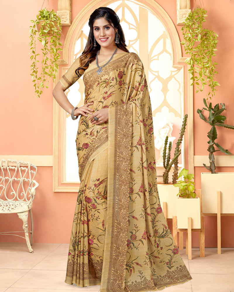 Vishal Prints Fawn Digital Print Criva Crepe Saree